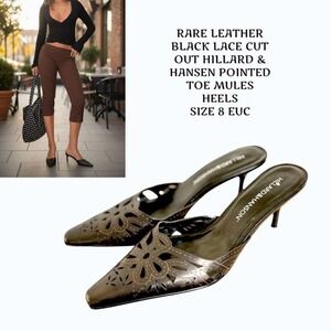 90's Y2K Rare Vtg Hillard & Hanson Lace Cut-Out Leather Mules sz. 8🖤